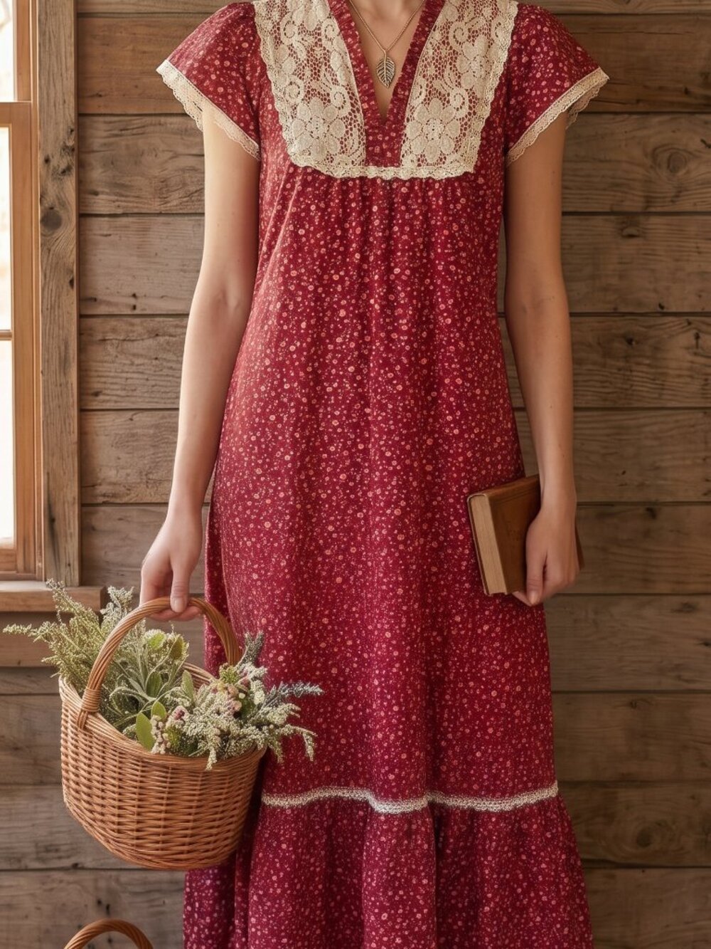 Vtg Liberty House Maxi Dress Sz 13 Cottagecore Prairie Boho Lace Ditsy Floral